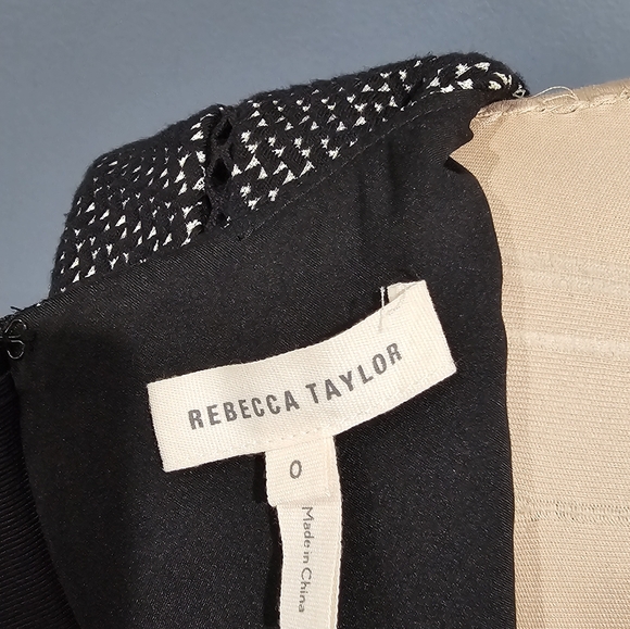REBECCA TAYLOR Black White Geometric Fit Flare V-Neck Sleeveless Dress 0 - Picture 8 of 9